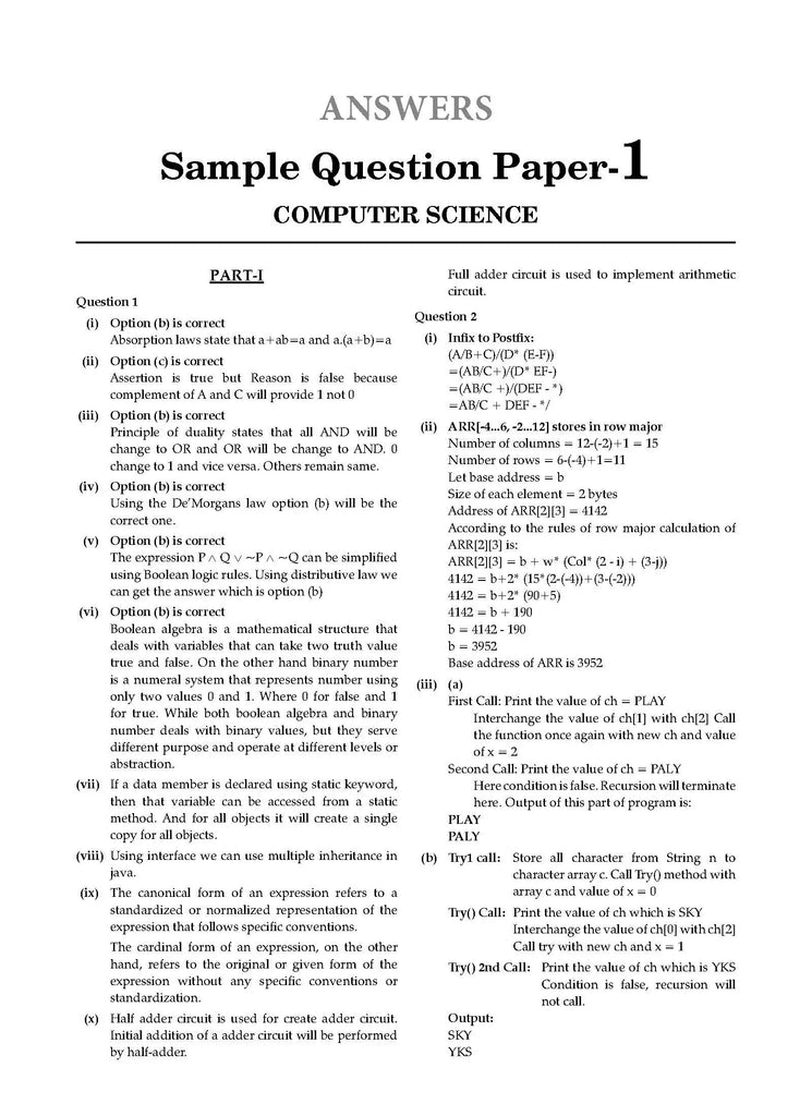 ISC 10 Sample Question Papers Class 12 Computer science For Board Exams 2024 (Based On The Latest CISCE/ ISC Specimen Paper)