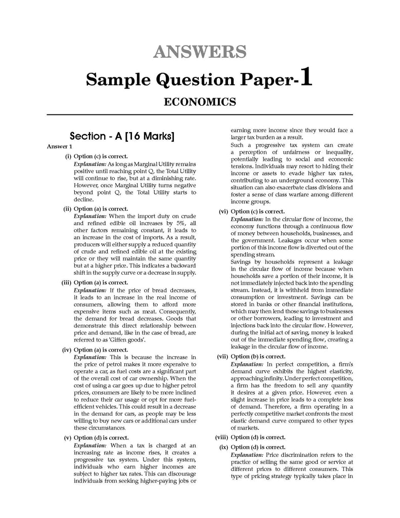 ISC 10 Sample Question Papers Class 12 Economics | For 2024 Board Exams