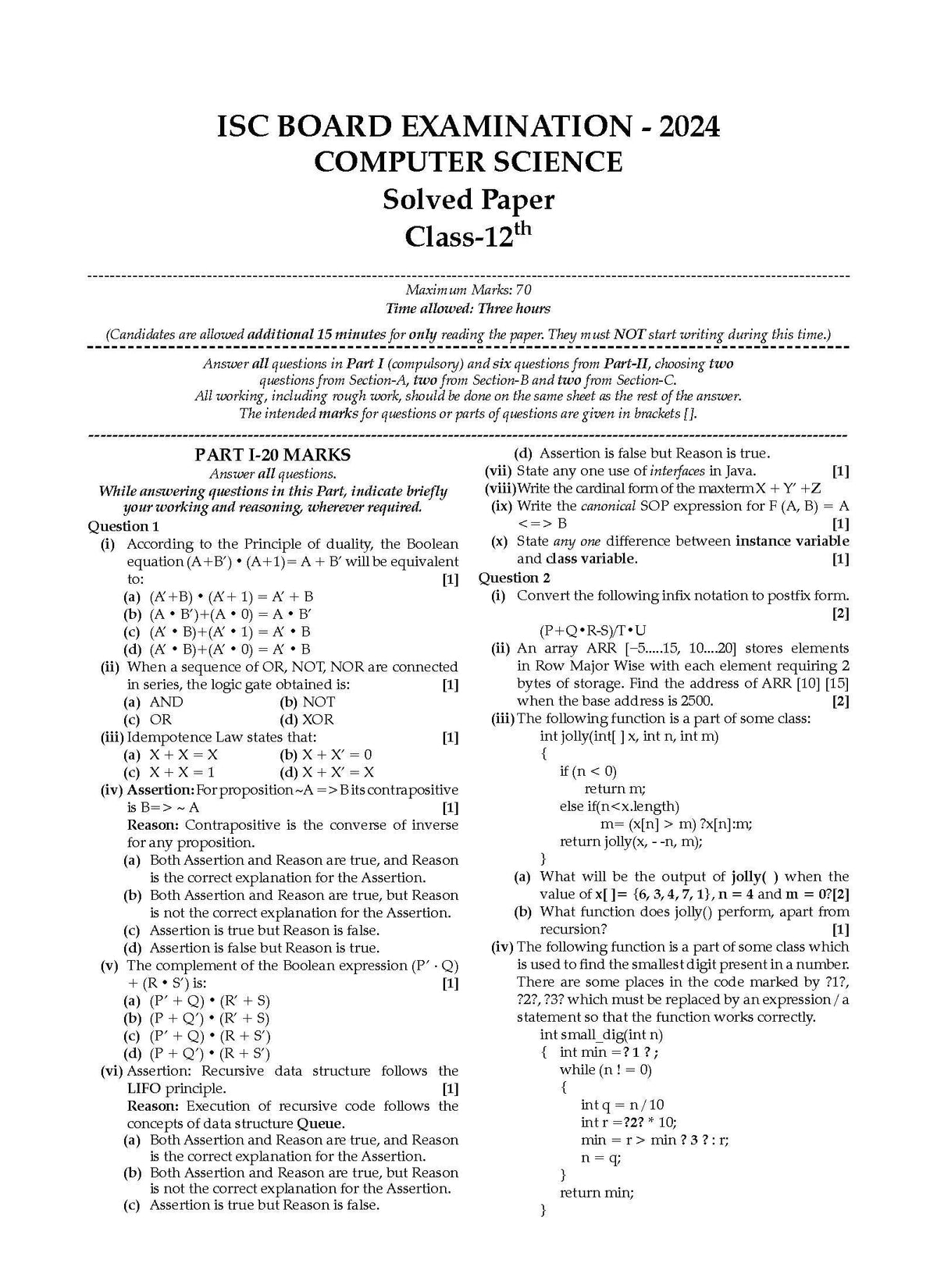 ISC 5 Previous Year Solved Papers Class-12 | Year Wise 2018-2024 | PCM (Physics, Chemistry, Mathematics, English 1, English 2, Hindi, Computer science) For 2025 Board Exam - Oswaal Books