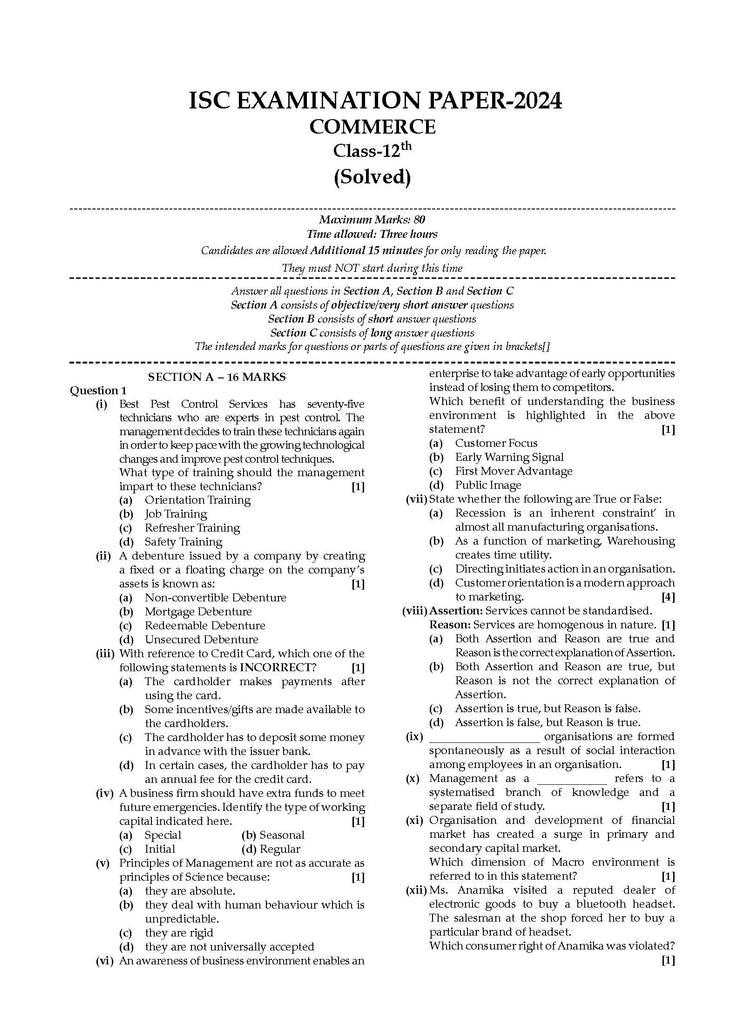 ISC 5 Previous Year Solved Papers Class-12 | Year wise 2018-2024 |  Commerce (Accounts, Economics, Business studies, commerce, English 1, English 2, Maths, Hindi, Computer science) For 2025 Board Exam Oswaal Books and Learning Private Limited