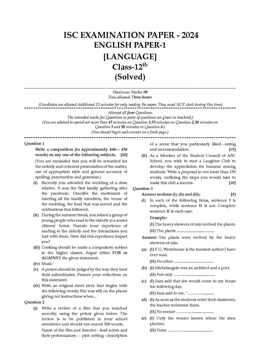 ISC 5 Previous Year Solved Papers Class 12 | PCB, English 1 & 2, Hindi ...