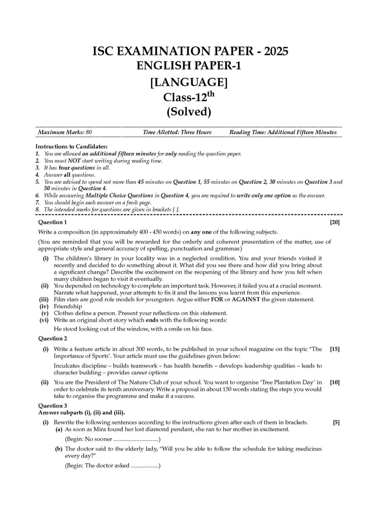 ISC Question Bank Chapterwise & Topicwise Solved Papers Class 11 & 12 English-1 For 2026 Exam Oswaal Books and Learning Private Limited