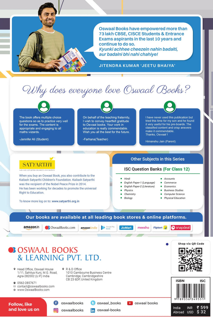 ISC Question Bank Class 12 Mathematics Book (For 2024 Board Exams) - Oswaal Books and Learning Pvt Ltd