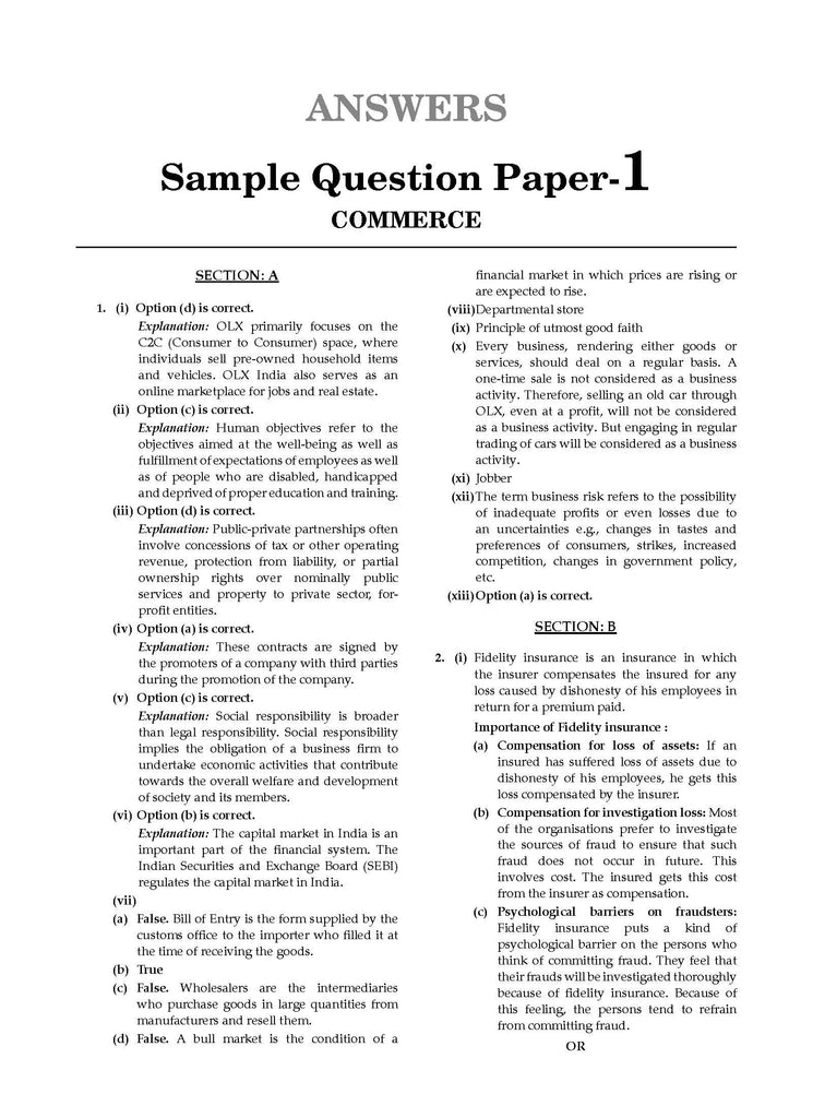 ISC 10 Sample Question Papers Class 11 Commerce For 2024 Exams (Based on the Latest CISCE/ ISC Specimen Paper)  Oswaal Books and Learning Private Limited 