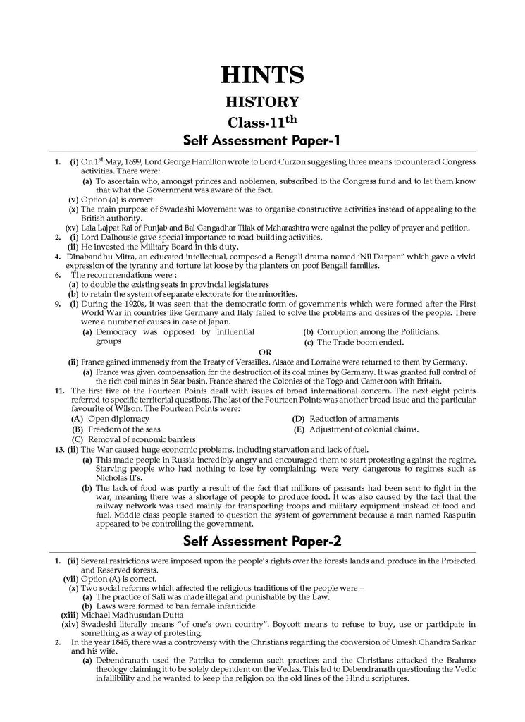 ISC 10 Sample Question Papers Class 11 History For 2024 Exams (Based On The Latest CISCE/ ISC Specimen Paper) Oswaal Books and Learning Private Limited