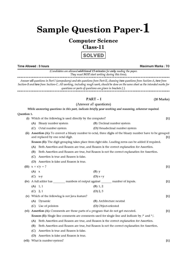 ISC 10 Sample Question Papers Class 11 Computer science For 2024 Exams (Based On The Latest CISCE/ ISC Specimen Paper) Oswaal Books and Learning Private Limited