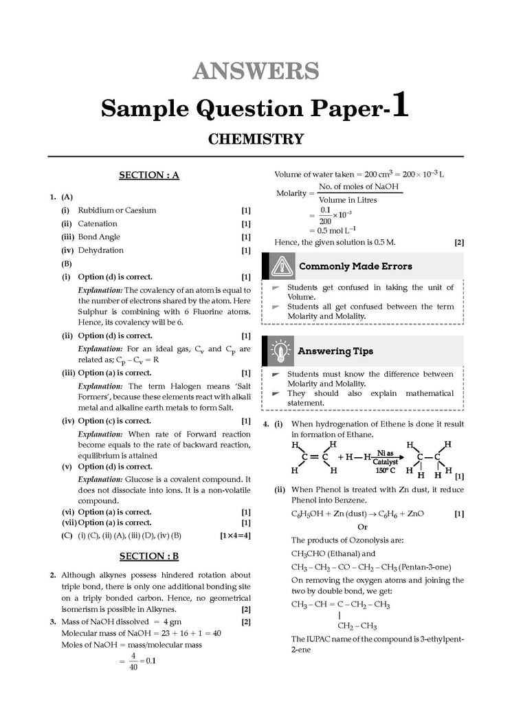 ISC 10 Sample Question Papers Class 11 Chemistry For 2024 Exams (Based On The Latest CISCE/ ISC Specimen Paper) Oswaal Books and Learning Private Limited
