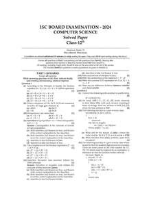 ISC | 10 Sample Question Papers | Class 12 | Computer science (For 2025 Exam) Oswaal Books and Learning Private Limited