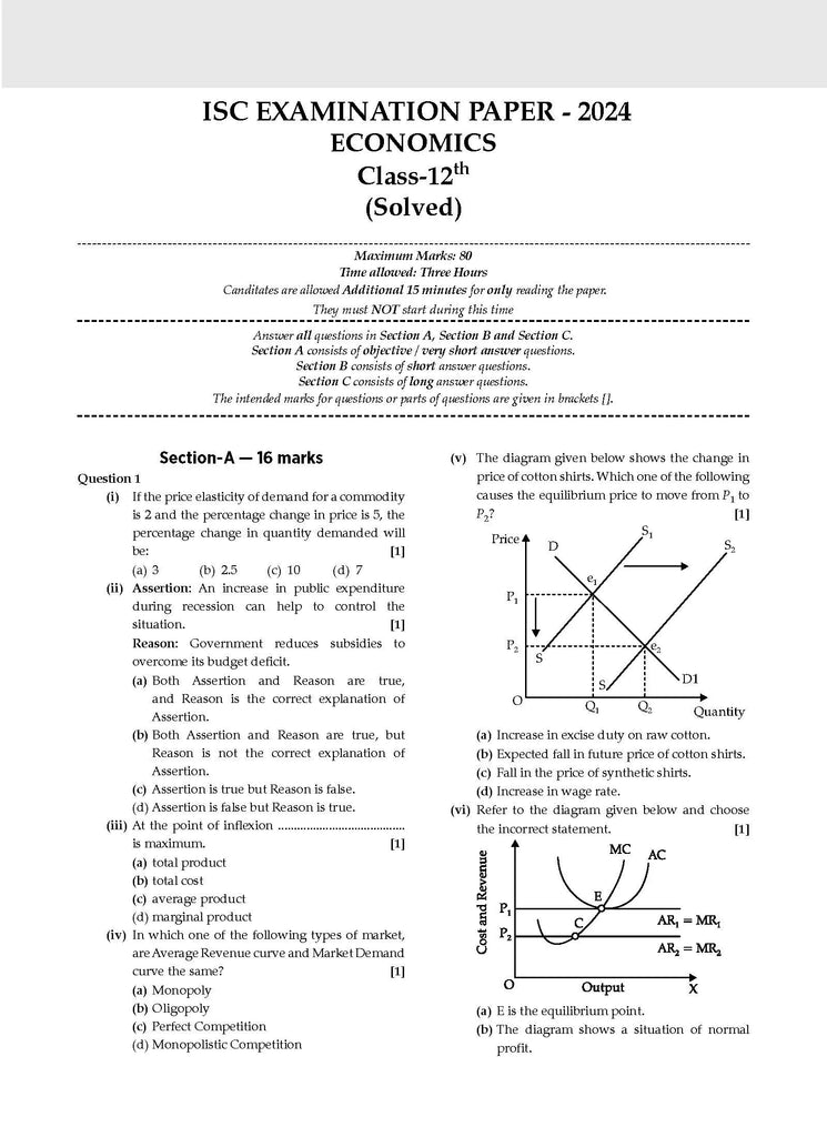 ISC | 10 Sample Question Papers | Class 12 | Economics (For 2025 Exam) Oswaal Books and Learning Private Limited