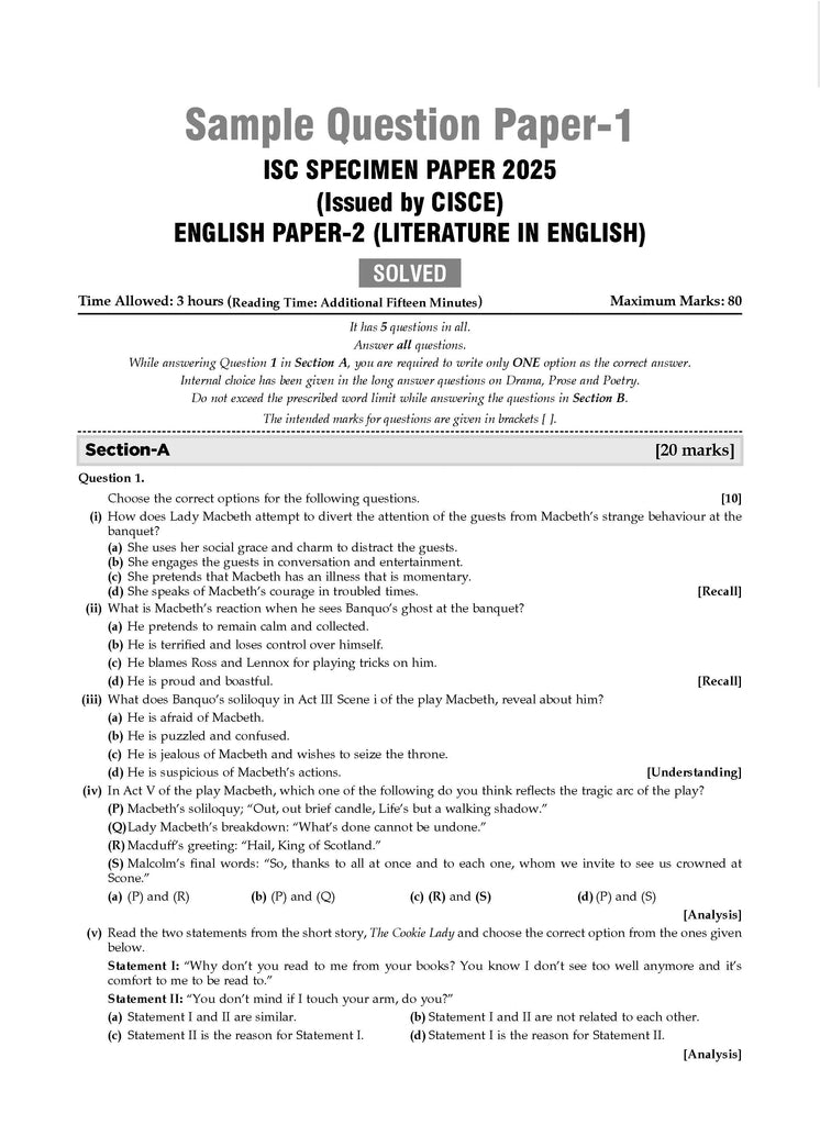 ISC | 10 Sample Question Papers | Class 12 | English-2 (For 2025 Exam) Oswaal Books and Learning Private Limited