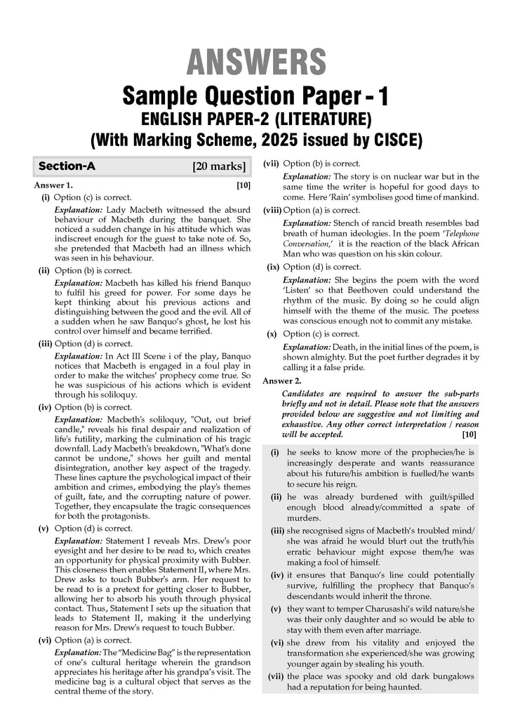 ISC | 10 Sample Question Papers | Class 12 | English-2 (For 2025 Exam) Oswaal Books and Learning Private Limited