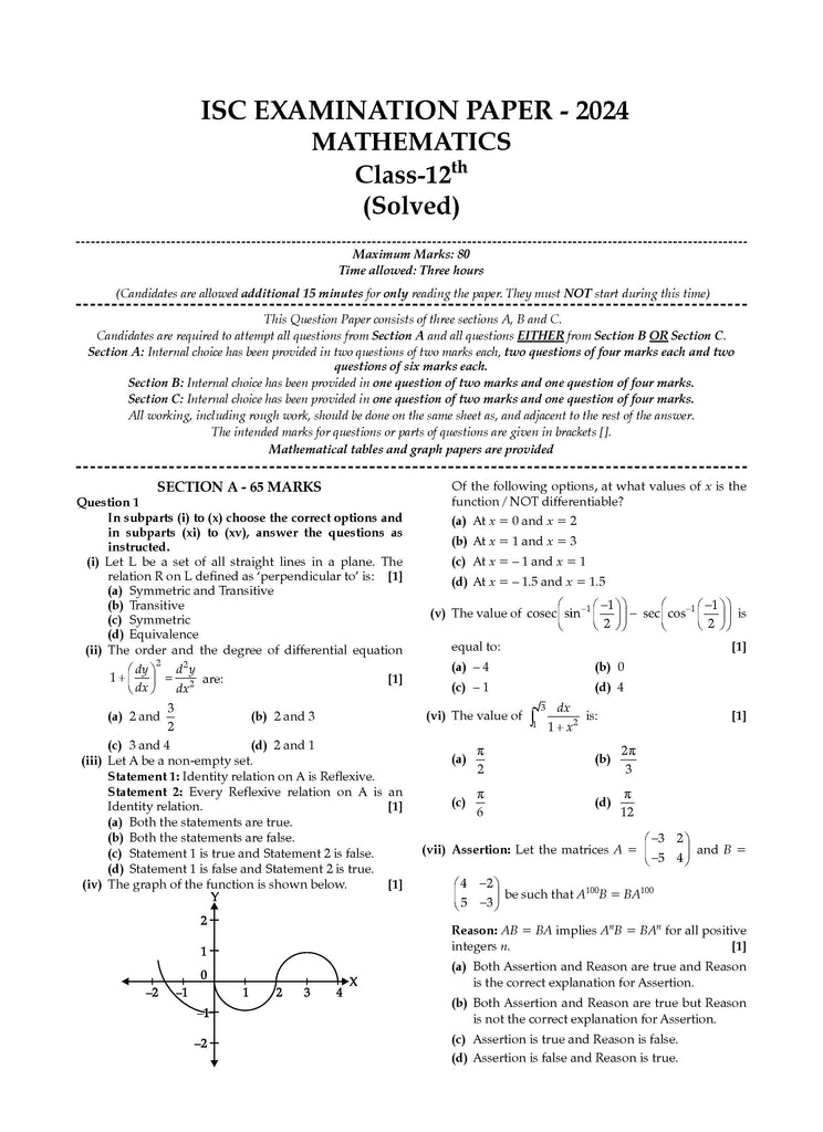 ISC | 10 Sample Question Papers | Class 12 | Mathematics (For 2025 Exam) Oswaal Books and Learning Private Limited