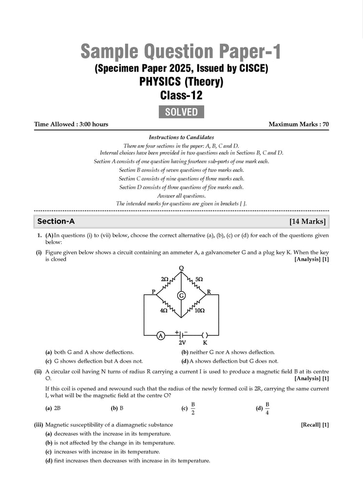 ISC | 10 Sample Question Papers | Class 12 | Physics (For 2025 Exam) Oswaal Books and Learning Private Limited