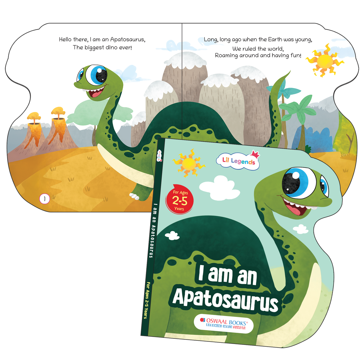 Lil Legends Dino Shaped Board Book for Kids | I am an Apatosaurus | Illustrated Dinosaur Story Book | Early Learning Picture Book | Age 2+ Years | Board Book | Durable
