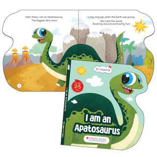 Lil Legends Dino Shaped Board Book for Kids | I am an Apatosaurus | Illustrated Dinosaur Story Book | Early Learning Picture Book | Age 2+ Years | Board Book | Durable