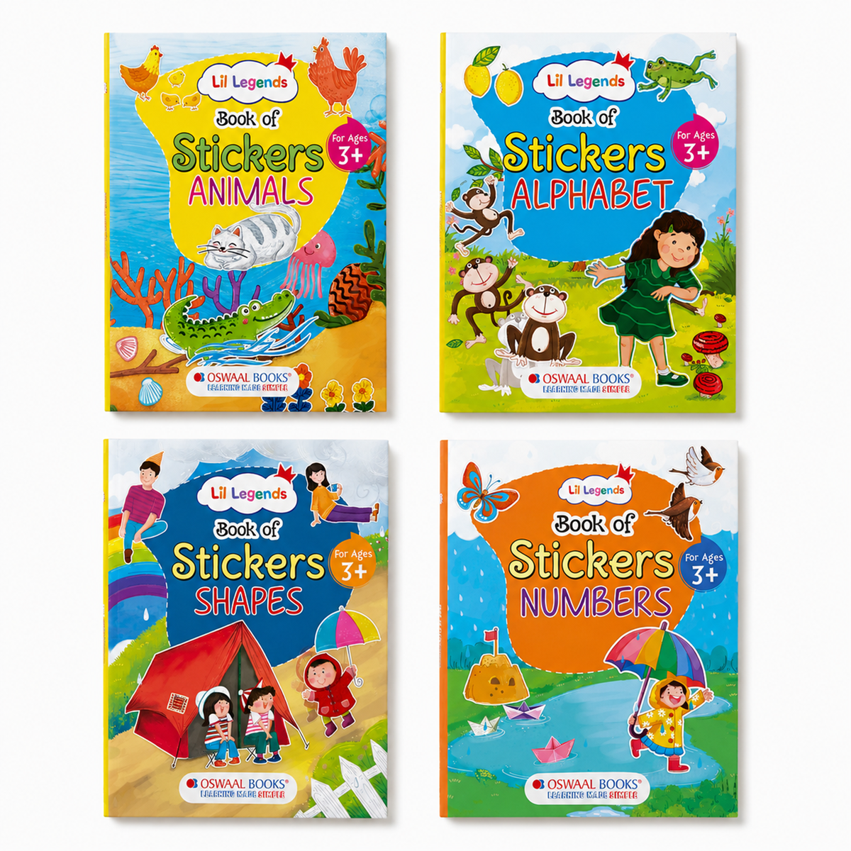 Lil Legends Books of Stickers Shapes, Numbers, Animals and Alphabets | Set of 4 for Age 3+ | Learn ABC, 123, Animal Names and Shapes With Fun Activities | For Nursery/LKG