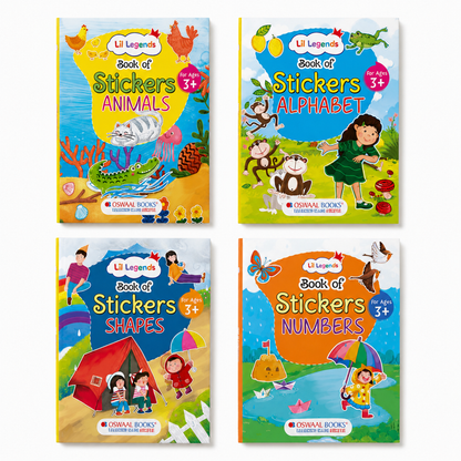 Lil Legends Books of Stickers Shapes, Numbers, Animals and Alphabets | Set of 4 for Age 3+ | Learn ABC, 123, Animal Names and Shapes With Fun Activities | For Nursery/LKG