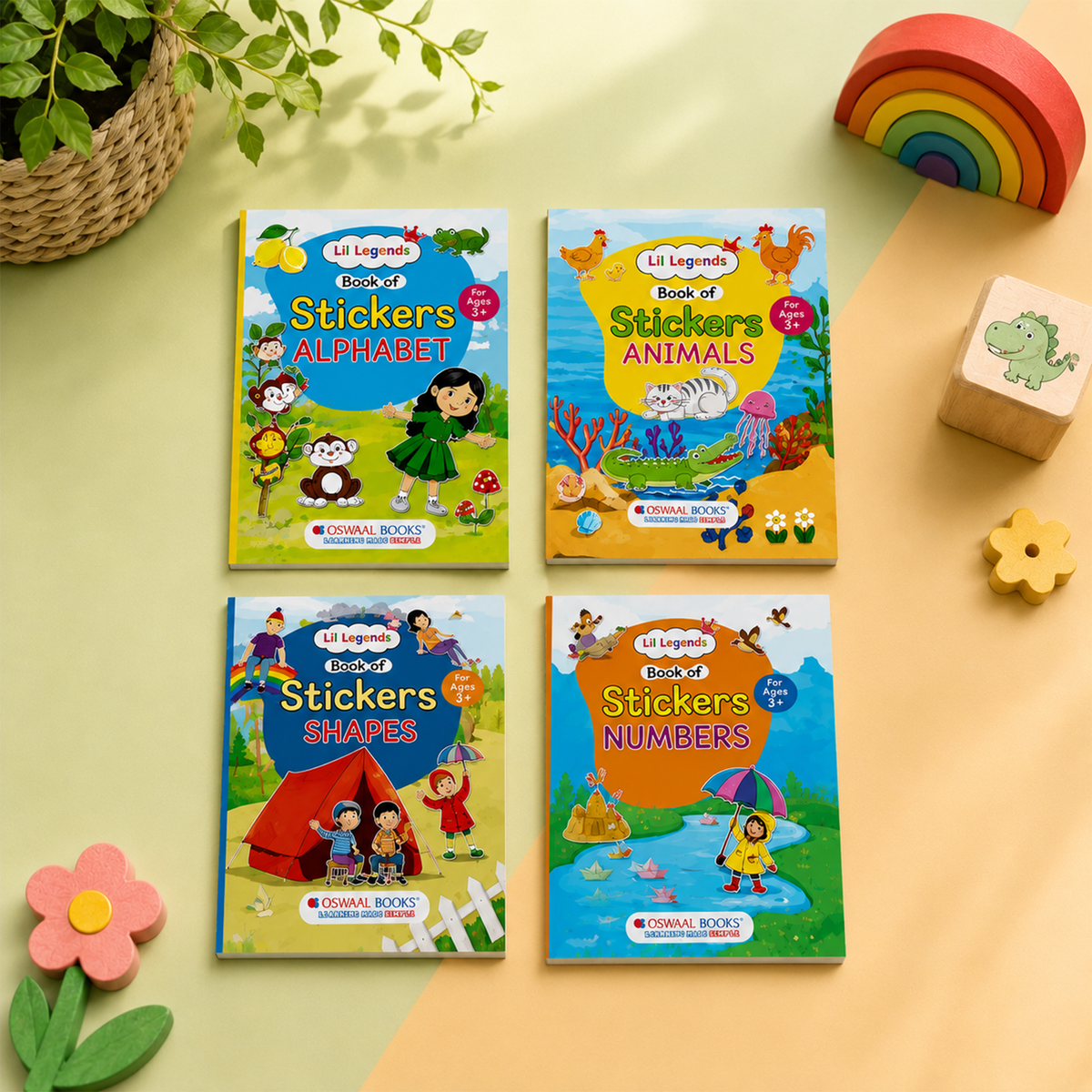 Lil Legends Books of Stickers Shapes, Numbers, Animals and Alphabets | Set of 4 for Age 3+ | Learn ABC, 123, Animal Names and Shapes With Fun Activities | For Nursery/LKG