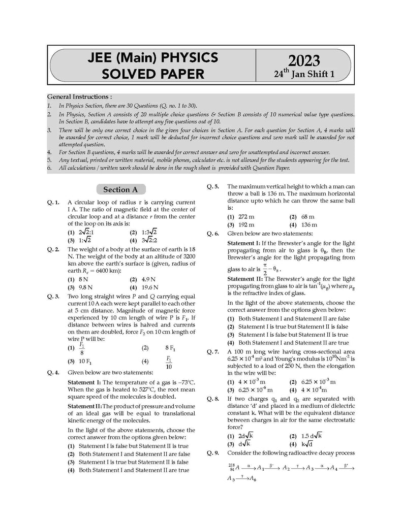 JEE Main Physics Chapterwise & Topicwise Solved Papers | For 2024 Exams