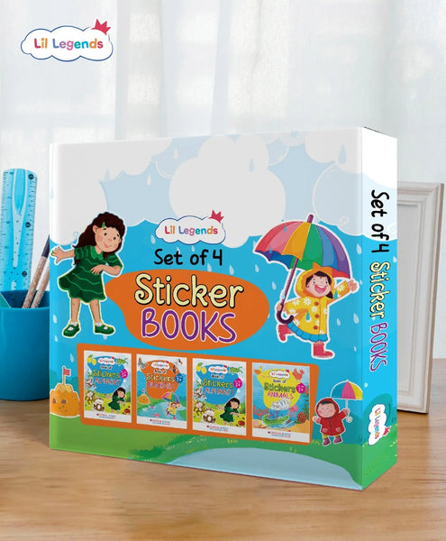 Lil Legend Gift Set: Boxset of 4 Sticker Books for Kids | Shapes, Numbers, Animals and Alphabets | Ideal for Ages 3+