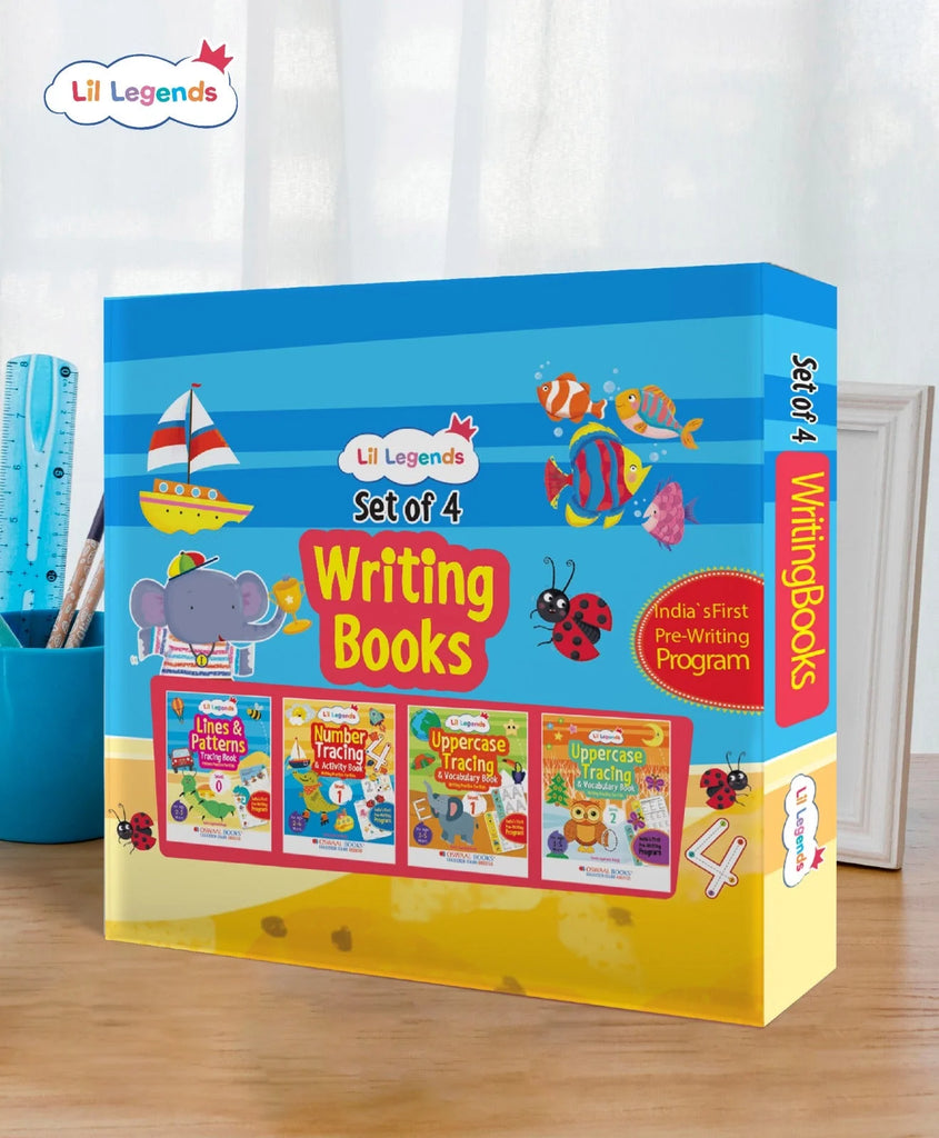 Lil Legend Gift Set: Boxset of 4 Writing Books for Kids | Lines & Patterns Tracing, Number Tracing & Activity, Uppercase Tracing & Vocabulary, Writing Practice | Ideal for Ages 2 to 5 (Level 0 to 1) Oswaal Books and Learning Private Limited