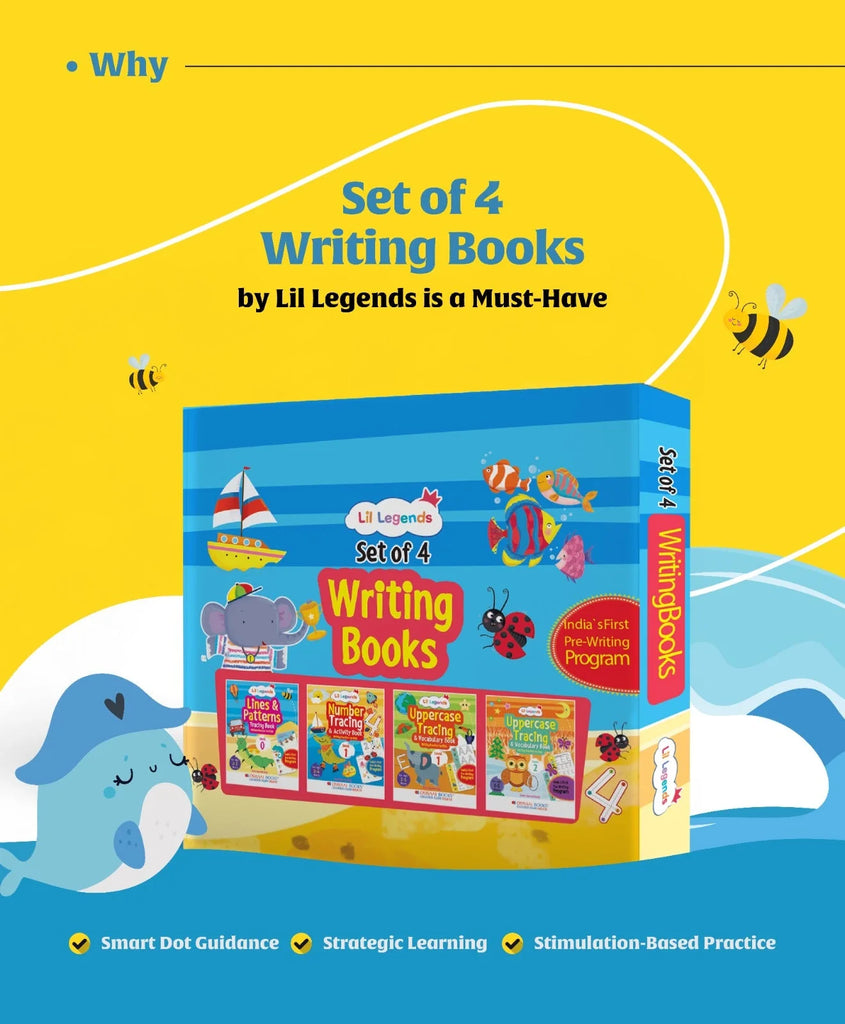 Lil Legend Gift Set: Boxset of 4 Writing Books for Kids | Lines & Patterns Tracing, Number Tracing & Activity, Uppercase Tracing & Vocabulary, Writing Practice | Ideal for Ages 2 to 5 (Level 0 to 1) Oswaal Books and Learning Private Limited