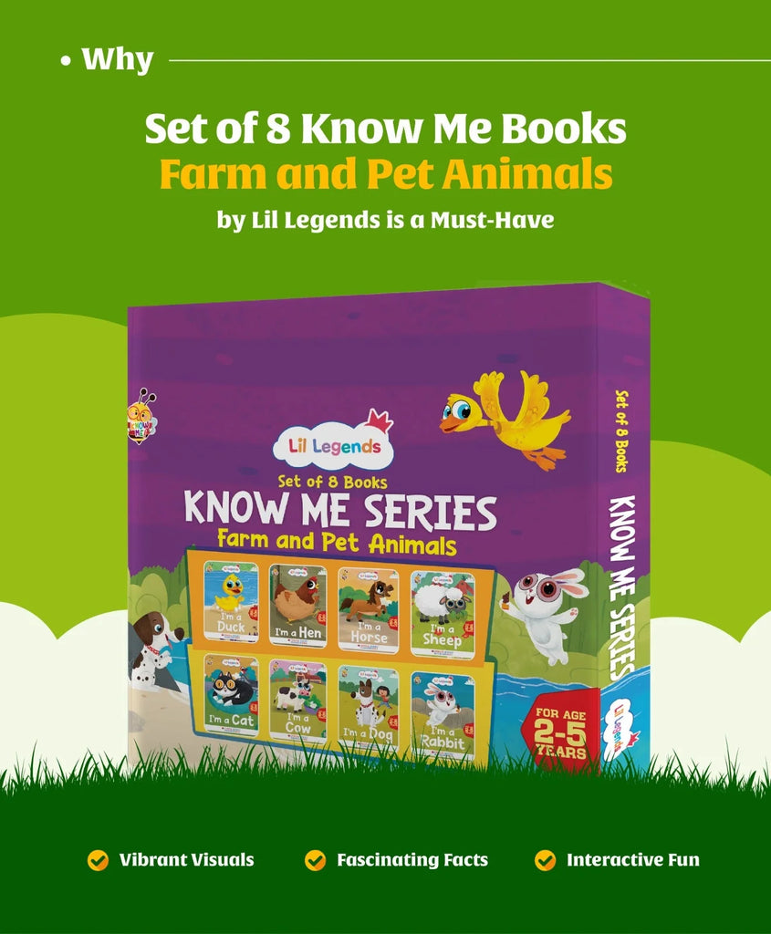 Lil Legend Gift Set: Know Me Series Boxset of 8 Fascinating Pet & Farm Animal Books for Kids | Featuring Sheep, Horse, Hen, Duck, Rabbit, Dog, Cow, Cat | Ideal for Ages 2+ Years Oswaal Books and Learning Private Limited