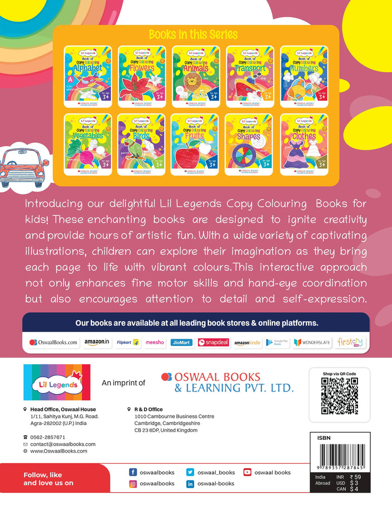 Lil Legends Book of Copy Colouring for kids,To Learn About Means of Transport, Age 3 +