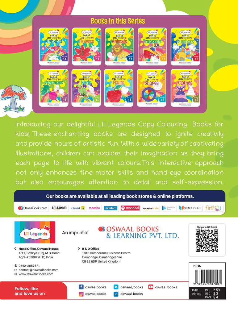 Lil Legends Book of Copy Colouring for kids,To Learn About Vegetables, Age 3 +