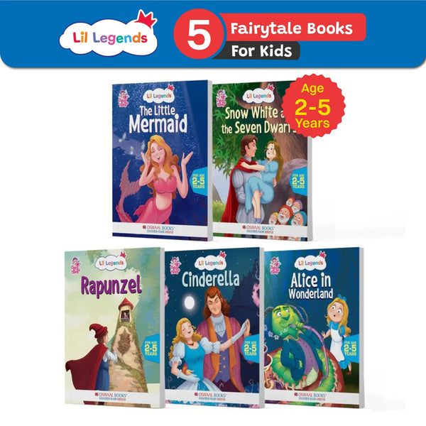 Lil Legends Fairy Tales- The Little Mermaid, Snow White & the Seven Dwarfs, Rapunzel, Cinderella, Alice in Wonderland (Set of 5 Books) For Kids/ Illustrated Stories/ Bed Time Story Books, Age 2-5 Years