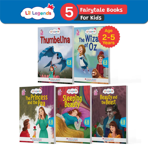 Lil Legends Fairy Tales- Thumbelina, Wizard of Oz, The Princess & the Pea, Sleeping Beauty, Beauty & the Beast (Set of 5 Books) For Kids/ Illustrated Stories/ Bed Time Story Books, Age 2-5 Years