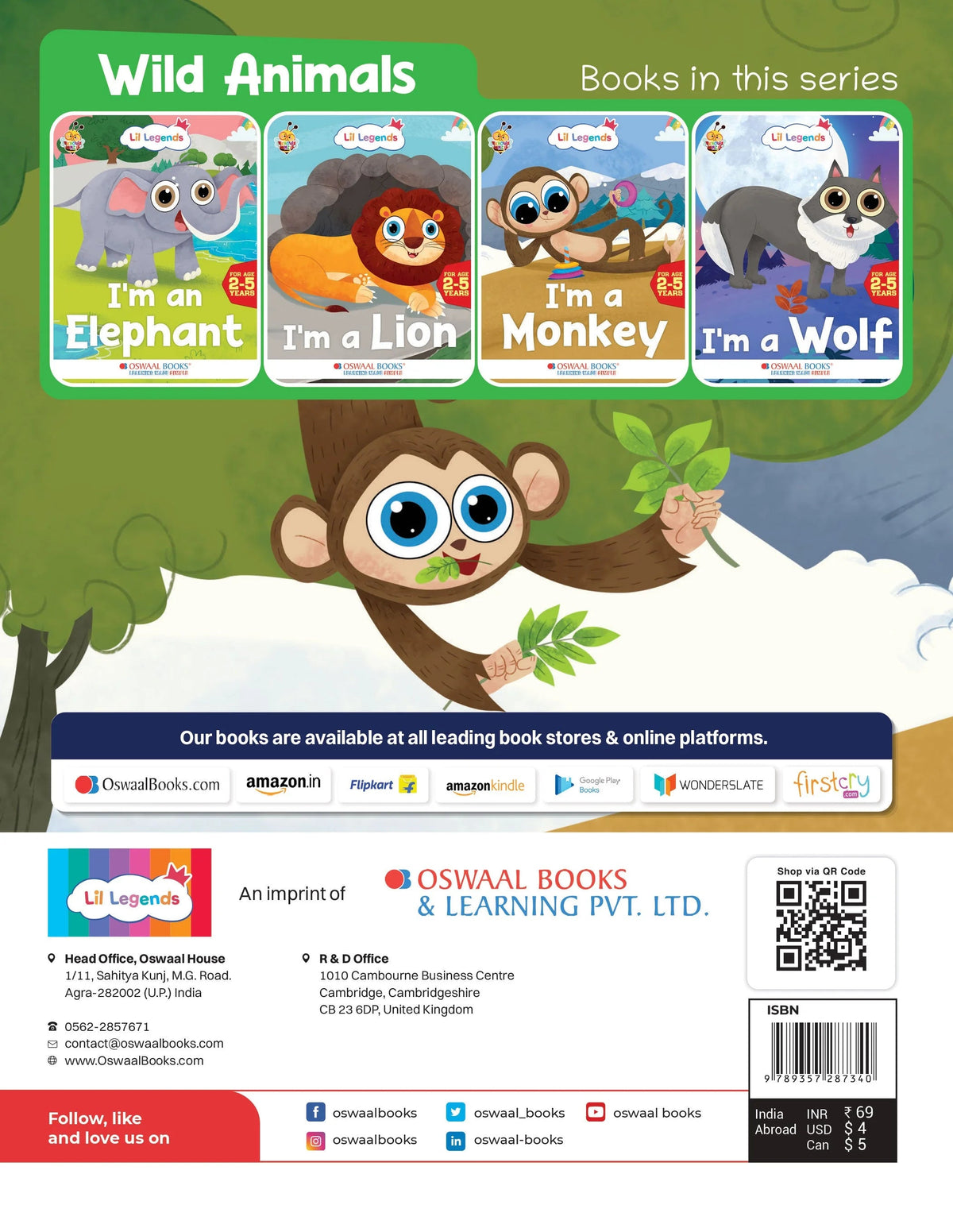 Lil Legends Know me Series, I am a Monkey/Fascinating Animal Book- A Wild Animal, Exciting Illustrated Book for kids, Age 2+ - Oswaal Books