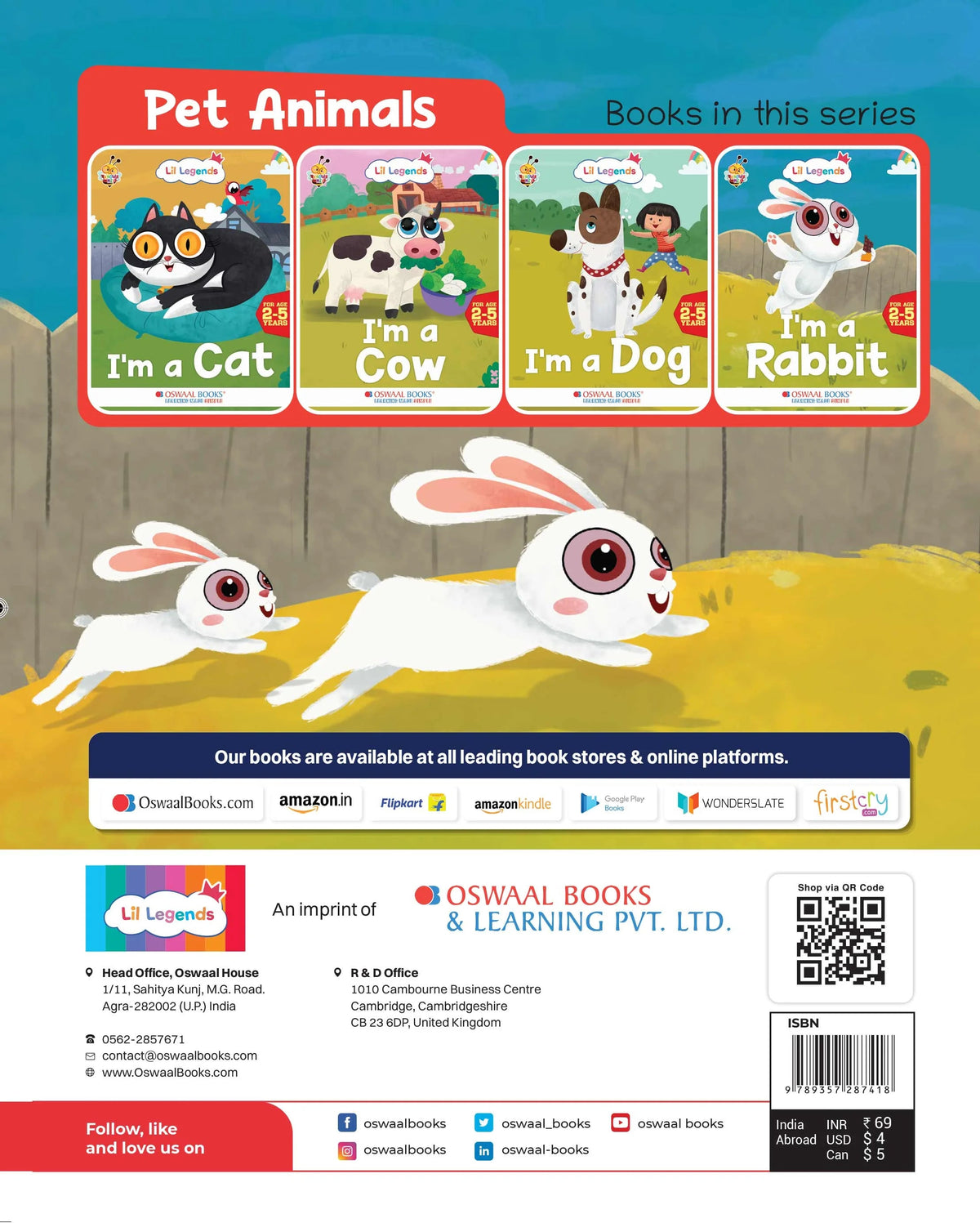 Lil Legends Know me Series, I am a Rabbit/ Fascinating Animal Book-  Pet Animal, Exciting Illustrated Book for kids, Age 2+ - Oswaal Books
