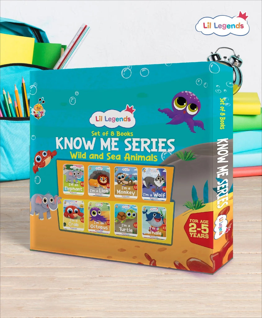 Lil Legends Gift Set: Know Me Series Boxset of 8 Fascinating Wild & Sea Animal Books for Kids | Featuring Wolf, Monkey, Lion, Elephant, Whale, Turtle, Octopus, Crab | Perfect for Young Animal Lovers Oswaal Books and Learning Private Limited