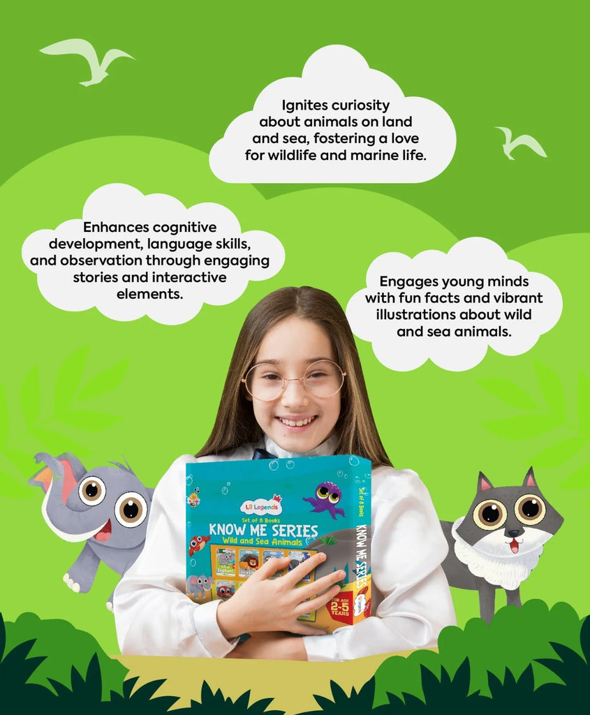 Lil Legends Gift Set: Know Me Series Boxset of 8 Fascinating Wild & Sea Animal Books for Kids | Featuring Wolf, Monkey, Lion, Elephant, Whale, Turtle, Octopus, Crab | Perfect for Young Animal Lovers Oswaal Books and Learning Private Limited