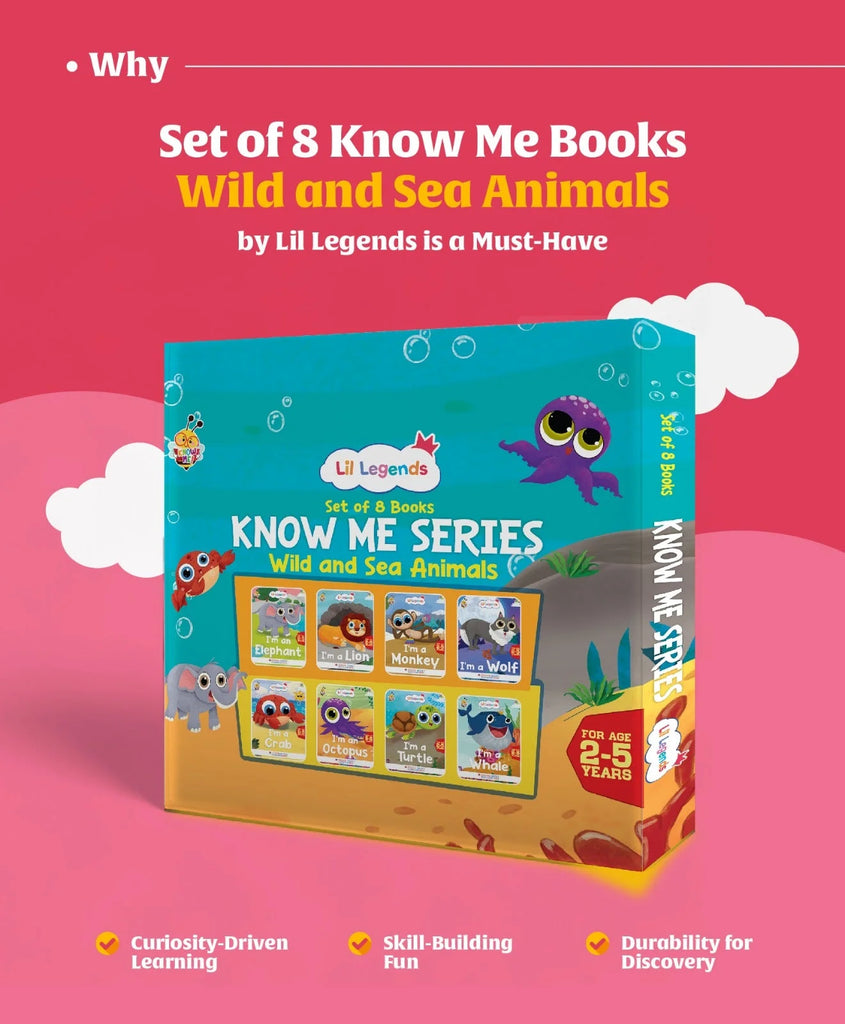 Lil Legends Gift Set: Know Me Series Boxset of 8 Fascinating Wild & Sea Animal Books for Kids | Featuring Wolf, Monkey, Lion, Elephant, Whale, Turtle, Octopus, Crab | Perfect for Young Animal Lovers Oswaal Books and Learning Private Limited