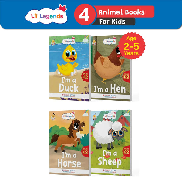 Lil Legends Know me Series, Fascinating Farm Animal Books-  I am a DUCK,  I am a HEN,  I am a HORSE and  I am a SHEEP (Set of 4 Books) Exciting Illustrated Books for kids, Age 2+