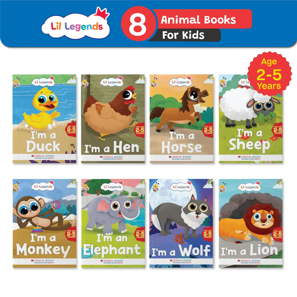 Lil Legends Know me Series, Fascinating Farm & Wild Animal Books (DUCK, HEN, HORSE, SHEEP, ELEPHANT, LION, MONKEY and WOLF) (Set of 08 Books) Exciting Illustrated Books for kids, Age 2+ Oswaal Books and Learning Private Limited