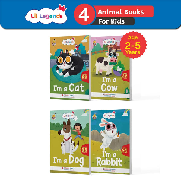 Lil Legends Know me Series, Fascinating Pet Animal Books-  I am a CAT,  I am a  COW,  I am a  DOG and  I am a RABBIT (Set of 4 Books) Exciting Illustrated Books for kids, Age 2+