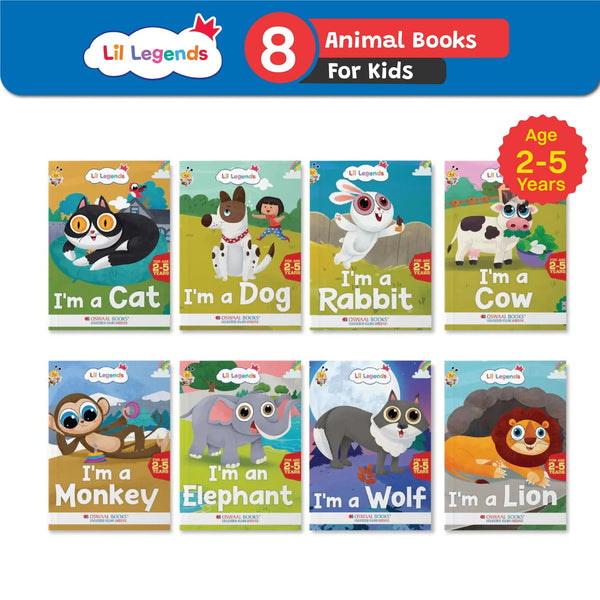 Lil Legends Know me Series, Fascinating Pet & Wild Animal Books (CAT, COW, DOG, RABBIT, ELEPHANT, LION, MONKEY and WOLF) (Set of 08 Books) Exciting Illustrated Books for kids, Age 2+