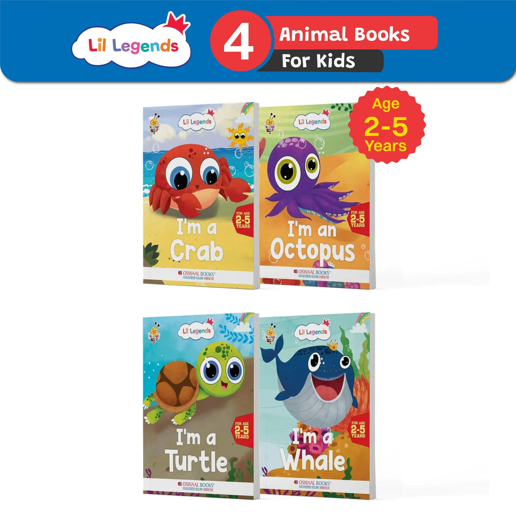 Lil Legends Know me Series, Fascinating Sea Animal Books- CRAB, OCTOPUS, TURTLE and WHALE (Set of 4 Books) Exciting Illustrated Books for kids, Age 2+ Oswaal Books and Learning Private Limited