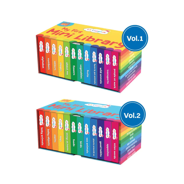 Lil Legends Mini Library - Box Set | Volume 1 & 2 - 24 Board Books - Gift Set for Kids | Alphabet | Numbers | Colours | Shapes | About Me | Flowers | Vegetables | Fruits | Farm & Pet Animals | Wild Animals and more