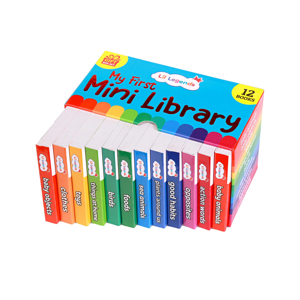 Lil Legends Mini Library - Box Set | Volume 2 with Free School Bag | 12 Books (Baby animals, Baby objects, Clothes, Things at home, Toys, Foods, Birds, Sea animals, Plants around us and more) Oswaal Books and Learning Private Limited