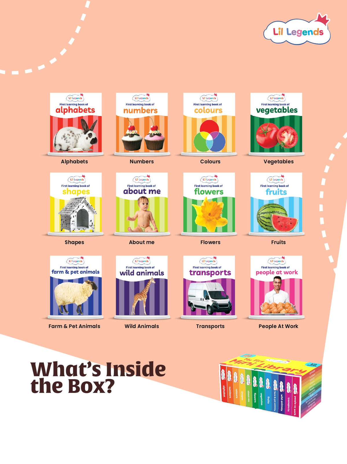 Mini Library Box Set â€“ 12 Durable Board Books for Toddlers | Early Learning Concepts Like Alphabet, Numbers, Colours, Animals & More | Tear-Resistant | Perfect for Ages 0â€“4 - Oswaal Books