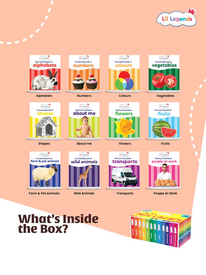 Mini Library Box Set â€“ 12 Durable Board Books for Toddlers | Early Learning Concepts Like Alphabet, Numbers, Colours, Animals & More | Tear-Resistant | Perfect for Ages 0â€“4 - Oswaal Books