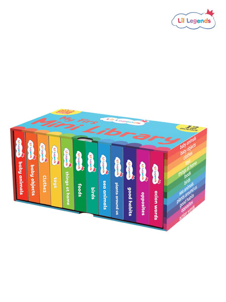 Mini Library Box Set – 12 Durable Board Books for Toddlers | Real-World Concepts Like Baby Animals, Foods, Good Habits, Opposites & More | Tear-Resistant | Perfect for Ages 0–4