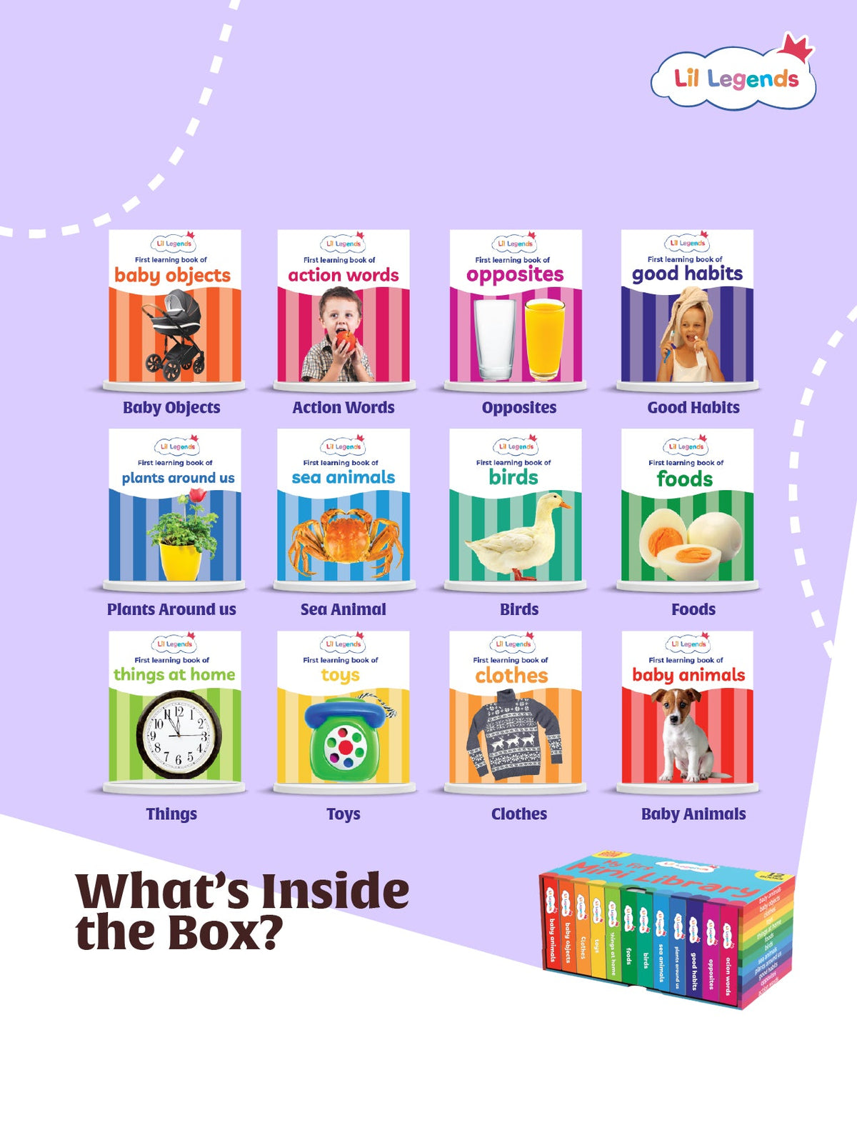 Mini Library Box Set â€“ 12 Durable Board Books for Toddlers | Real-World Concepts Like Baby Animals, Foods, Good Habits, Opposites & More | Tear-Resistant | Perfect for Ages 0â€“4 - Oswaal Books