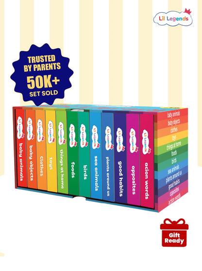 Mini Library Box Set â€“ 12 Durable Board Books for Toddlers | Real-World Concepts Like Baby Animals, Foods, Good Habits, Opposites & More | Tear-Resistant | Perfect for Ages 0â€“4 - Oswaal Books