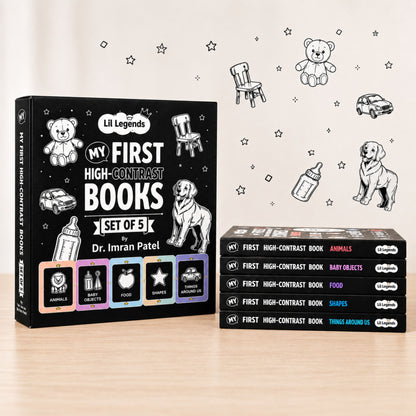 Lil Legends My First High Contrast Books Slipcase Set of 5 - Animals, Toys and More | Black and White Pictures, Visual Stimulation, Brain Development | For Infants/Toddlers | Age 0-12 Months