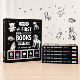 Lil Legends My First High Contrast Books Slipcase Set of 5 - Animals, Toys and More | Black and White Pictures, Visual Stimulation, Brain Development | For Infants/Toddlers | Age 0-12 Months